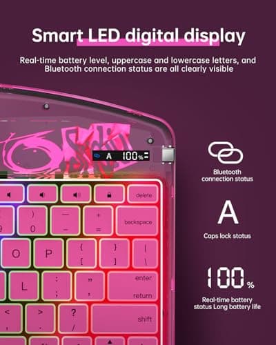 Auupgo Clear Keyboard Case for iPad Air 13 Inch (M4/M3/M2, 2026/2025/2024) & iPad Pro 12.9 Inch (6th/5th/4th/3rd Gen), 7-Color Backlit Keyboard with Touchpad, 360° Rotating Stand, Pencil Holder, Pink - Thumbnail 5