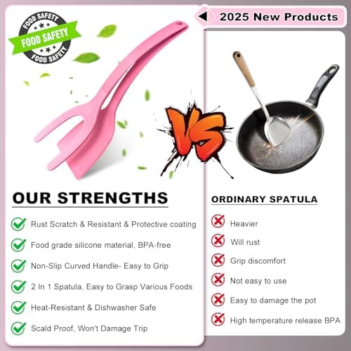 Silicone Spatulas, High Heat Resistant BPA Free Cooking Tongs, Silicone Kitchen Utensils, Spatula Tong, Egg Flipper Spatula for Non Stick Frying Pan, Ideal Cookware for Fish, Eggs, Pancakes - Thumbnail 4