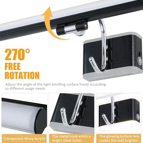 TYhogar Modern Bathroom Light Fixtures 23 inch Led Vanity Lights,11W,Rotatable,Black BAR Bathroom Lighting fixtures Over Mirror,4000K Daylight Dimming Wall Light Fixtures for Bedroom - Thumbnail 3