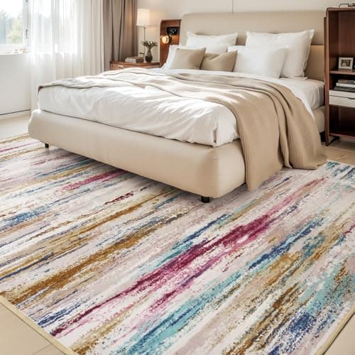 tchdio 6x9 Area Rugs for Living Room, Colorful Modern Abstract Area Rug, Washable Kids Rugs for Playroom, Non Slip Soft Nursery Rug, Stain Resistant Large Carpet for Bedroom, Multi Color - Thumbnail 2