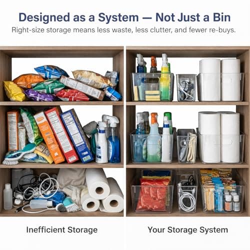 MOONEDGE Set of 4 Clear Plastic Organizer Bins, 2 Large & 2 Small Storage Bins for Pantry, Nestable Space-Saving Containers for Cabinets, Under-Sink, Bathroom, Kitchen & Freezer Organization - Thumbnail 3