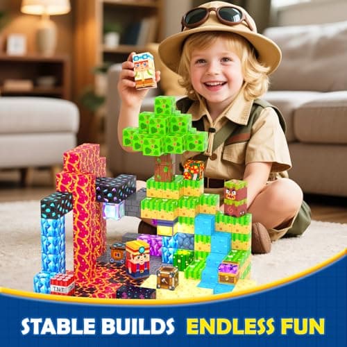 Coodoo 150PCS Magnetic Blocks, Build Mine Magnet World Set, Toddler Outdoor Toys STEM Construction Building Blocks Toy, Magnetic Tiles Sensory Kids Toys for 3+ Year Old Kids Boys Girls Ages 3 4 5 6 - Thumbnail 3