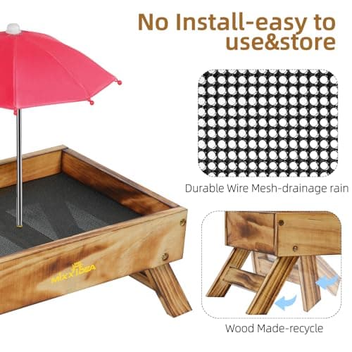 Ground Bird Feeder for Outdoors Bird&Squirrel Feeder Wooden Chicken Picnic Table Platform Feeder Wild Bird Feed Crow Feeder for Outside with 5 LBS Capacity (Brown) - Thumbnail 6