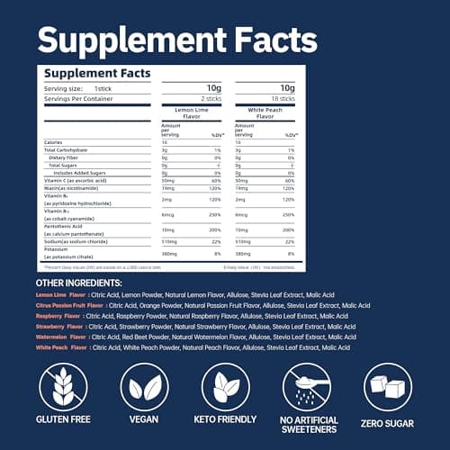 Syloni Electrolytes Powder Packets, White Peach(0.36 oz*20 Sticks), Sugar Free Hydration Packets Electrolyte Drink Mix with 7 Vitamins and Electrolytes, Keto Friendly, Vegan, Gluten Free - Thumbnail 6