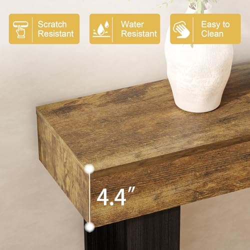 Tarnorci 55'' U-Shape Narrow Console Table, Farmhouse Wood Behind Couch Table with Bottom Storage Shelf, Vintage Entryway Table for Living Room Hallway Entrance - Thumbnail 6