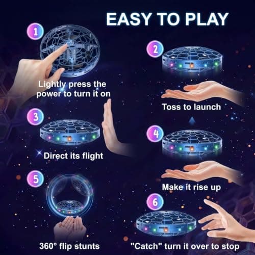 TSM005 Mini Drone for Kids,Hand Operated UFO Toy,Hover Boomerang Ball with LED,Easy Indoor Outdoor Flying Toys,Flying Orb Ball UFO Drone for Kids 6-8-12 ,Cool Christmas Birthday Gifts for Boys Girls(Blue) - Thumbnail 3