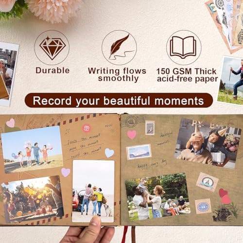 Our Adventure Book 146 Pages 8.9 * 7.7 Inch Scrapbook Photo Album,Retro Style Embossed Letter Cover Travel Diary Journal Scrap Book For Couples,Memory Book For Anniversary Wedding - Thumbnail 5