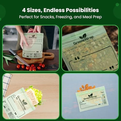 GreeneWrap Compostable Gallon Size Zip Bags 25 Count Extra Thick 2 mil Resealable, Leak-Proof, Freezer Safe Disposable Food Storage Bags, BPI and OK Compost Home Certified, ASTM D6400 - Thumbnail 4