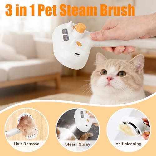 JAWADE Self Cleaning Pet Steam Brush - Dog Brush for Shedding & Cat Brushes for Indoor Cats - Skin-Friendly | Anti-Static, Slicker Brush for Dogs & Cats - Hair Removal Tool - Thumbnail 2
