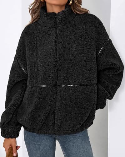 KIRUNDO Sherpa Jacket Women Fleece Oversized Zip Up Winter Coats Fall Jackets Faux Fur Warm Outwear 2026 Fashion Clothing(Black, Small) - Thumbnail 6