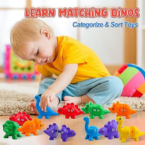 Montessori Learning Toys for Toddlers 1-3, Matching Letters Fine Motor Toy, Double-Sided 26 PCS ABC Dinosaur Alphabet Games for Kids Ages 3-5, Alphabet Learning Dinosaur Set for Kindergarten - Thumbnail 2