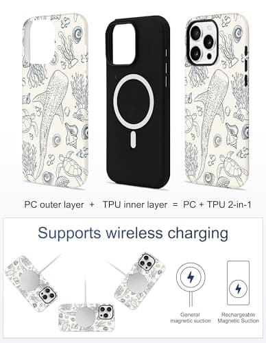 Aitipy Magnetic Shark Summer Phone Case for iPhone 13 Pro, Compatible with MagSafe, Cute Aesthetic Green Whale Soft TPU and Hard PC Shockproof Protective Phone Cover for Women Girls - Thumbnail 2