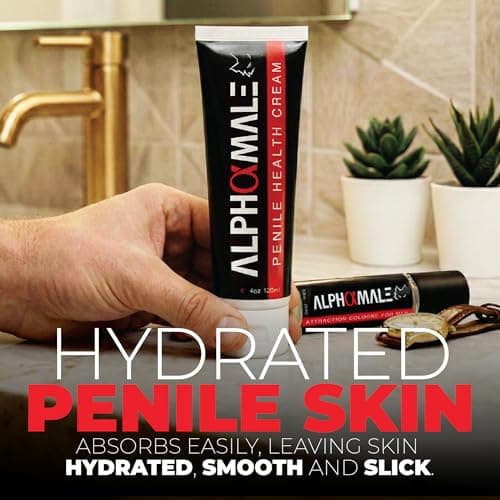 AlphaMale Premium Penile Health Creme Daily Moisturizer for Sensitive Skin - Aloe, Coconut oil, CoQ10 and Allantoin for Dry, Sensitive Skin - Fragrance-Free Cream - Made in USA - 4oz - Thumbnail 3
