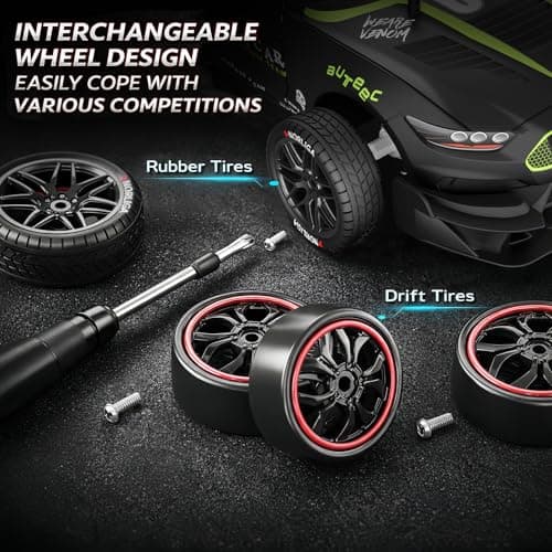 LFOLUSU Remote Control RC Drift Car 1:16 Scale 4WD RC Car with LED Lights 2.4GHz 30km/h RTR High Speed Racing Sport Toy for Adults Boys Girls Kids Gift 2Pcs Rechargeable Battery (A-Black) - Thumbnail 5