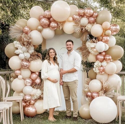 Blush Beige Gold Balloon Arch Kit - Double Stuffed White Sand Nude Balloon Garland Neutral Cream Apricot Balloons for Birthday Baby Shower Bridal Shower Boho Gender Reveal Wedding Party Decor - Thumbnail 4