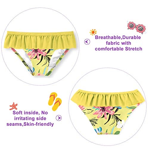 Funnycokid Girls Rash Guard Swimsuit Size 6 Floral Yellow Hawaiian Long Sleeve Bathing Suit 2 Piece Floral Swimwear Rash Guard Set Kid 6-7 Years - Thumbnail 5