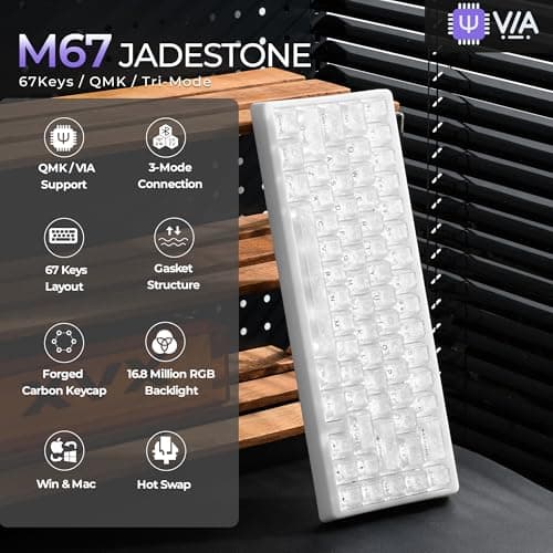 HITIME x XVX M67 JadeStone 60% Wireless Mechanical Gaming Keyboard, VIA Programmable, BT5.0/2.4G/USB-C Creamy Keyboard with Gasket, Hot Swap, RGB Backlits, NKRO for Win/Mac (White, Forged Carbon) - Thumbnail 2