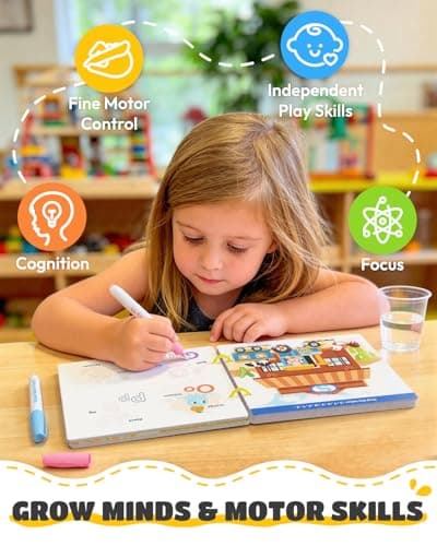 JUPITEARTH Mess Free Coloring Book, Reusable Water Painting Book with 2 Refillable Water Pens 28 Pages, Travel Airplane Road Trip Activity for Toddlers - Thumbnail 6