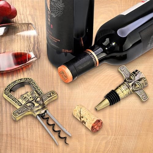 Professional Wine Opener Set for Old & Fragile Corks - 3-in-1 Cork Extractor Removes Older Wine Corks Whole & Intact, Beer Bottle Opener with Elegant Zinc Alloy Base & Stopper Set (Antique Bronze) - Thumbnail 5