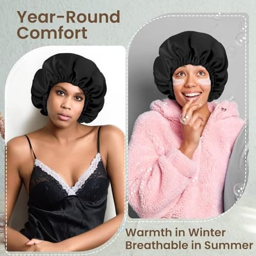 Zixsavk Adjustable Double Layer Silk-Satin Hair Bonnet for Women - Sleep Hair Protector Ideal for Natural Curly Hair, Anti-Frizz & Moisture Retention (black,Large) - Thumbnail 6