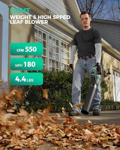Leaf Blower Cordless, 2 in 1 Electric Leaf Blower for Lawn Care, Lightweight Mini Blowers 180° Rotatable, 550CFM/1000G, 3 Speed Small Portable Blower for Yard, Patio, Car - Thumbnail 6