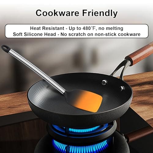 Silicone Cooking Utensils Set, Vayvnt 8 PCS Kitchen Utensils Set with Stainless Steel Handle, Heat Resistant Kitchen Tools for Nonstick Cookware, Large Spatula Spoons Turner, Dishwasher Safe, Black - Thumbnail 4