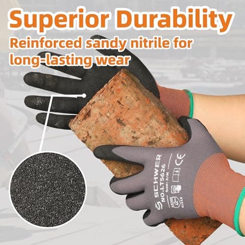 Schwer 6 Pairs Safety Work Gloves Sandy Nitrile Coated LT5626, Level 6 Abrasion Resistant (Certified) Heavy Duty Working Gloves with Grip for Men Women, for General Use, Gardening, Construction, XL - Thumbnail 2