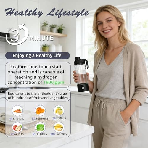 Manopola Hydrogen Water Bottle,2026 Upgrade Hydrogen Water Machine-SPE PEM Technology,3-Minute H₂ Production,Remove Ozone/Nitrogen,Portable Water Ionizer for Travel,Home,Office Unisex 500ML Black - Thumbnail 4