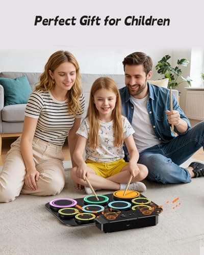 Rhymo Electronic Drum Set, 9-Pad Roll-Up with Built-in Speaker, Rechargeable Battery, Headphones, Drum Pedal & Sticks, Perfect for Beginners, Home Practice and Travel Gifts - Thumbnail 5