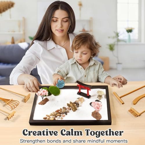 Wacloud Zen Garden Kit for Desk Decor – Japanese Mini Zen Sand Garden with 10+ Tools & Accessories, Bamboo Rakes, Torii Gate, Incense Holder & Gift Box – Stress Relief Desk Ornament for Home & Office - Thumbnail 6