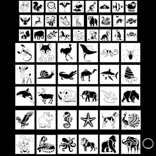 60 Pieces Animal Stencils for Painting, 3 & 5 Inch Reusable 60 Animal Designs Stencils for Drawing on Wood Rocks Canvas Fabric DIY Scrapbook Card Glass Pottery