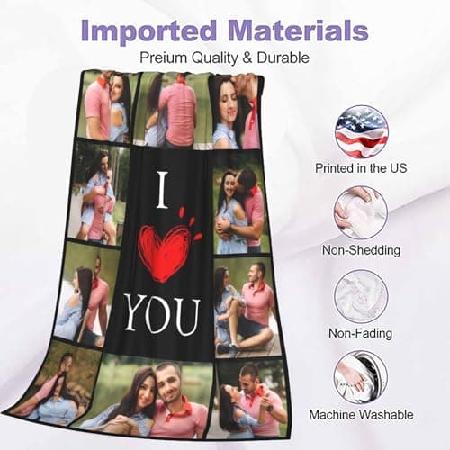 Personalized Gifts for Couple Love Anniversary Girlfriend Boyfriend Birthday Custom Blanket with Picture Customized Memories Souvenir with Photos Wedding Valentines Day Gift for Wife Soft and Warm - Thumbnail 6