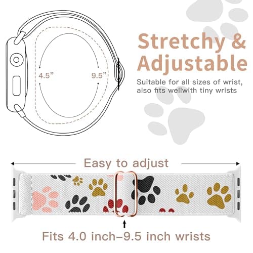 XynkoreX Paw Stretchy Bands Compatible with Apple Watch Band 40mm 41mm 38mm 46mm 44mm 45mm 42mm 49mm Women Men, Water-Resistant Solo Loop Elastic Sport Straps for iWatch Series 11 10 9 8 7 6 5 4 3 SE Ultra (Golden Paw, 42MM(Series 3)/44MM/45MM/46MM/49MM) - Thumbnail 3