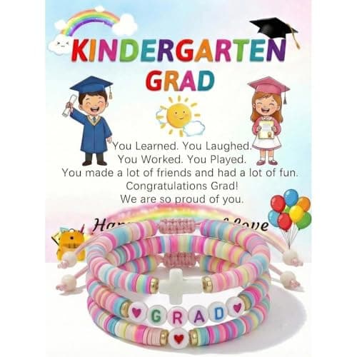 AYJDXXKJ Kindergarten Graduation Gifts Class of 2026, Preschool Graduation Bracelet for Girls, Graduation Gift for Daughter Granddaughter Niece with Gift Card & Present Box (Pink, KINDERGARTEN GRAD) - Image 1