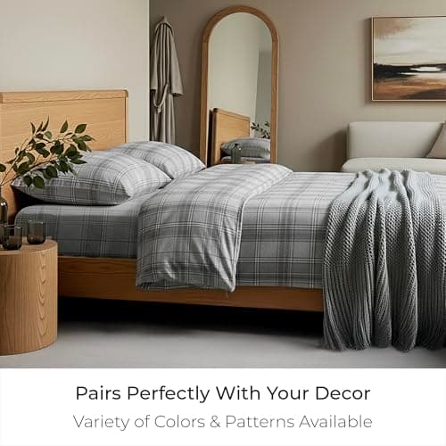 Mellanni Flannel Bed Sheet Set - 3 Piece Luxury 100% Heavyweight 180GSM Cotton - Cozy, Soft & Breathable - Deep Pockets with All-Around Elastic - Warm & Comfortable (Twin, Light Gray Plaid) - Thumbnail 6