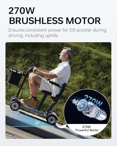 Mobility Scooter PAISEEC D3 Lightweight Mobility Scooter for Senior, 39.7 lbs Folding Mobility Scooters with 2 Batteries, All Terrain Travel Scooter up to 18.6 Miles Airline Approved Mobility Scooters - Thumbnail 3