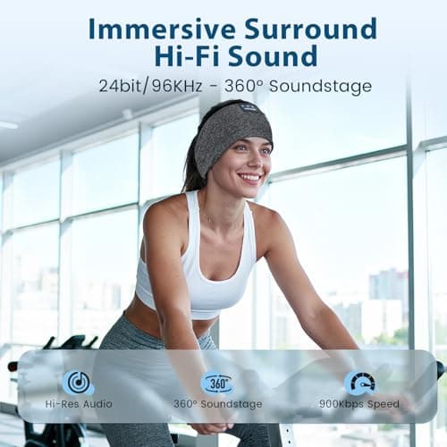 ZHENYEMEI Sleep Headphones Wireless Bluetooth 5.4 Headband, Sports Earphones Sleep Earbuds with HD Stereo Speaker Microphone for Workout Jogging Yoga Insomnia Air Travel Meditation Unique Gifts Gray - Thumbnail 3