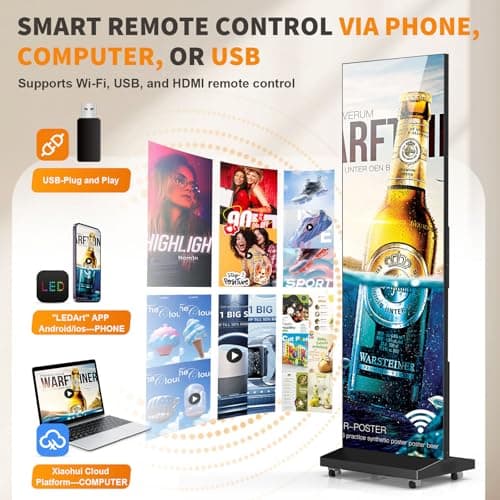 JASZDOT 80" Seamless Splicing LED Display, Foldable Poster Screen with P1.86 Digital Signage Display LED Totem with USB/HDMI/WiFi/Remote - Thumbnail 6
