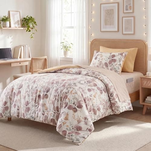 Regency Heights Lightweight Seersucker Botanical Comforter Set Twin Size, 6 Pieces Reversible Design Bed in A Bag Set, Premium Microfiber Bedding Set, Brown
