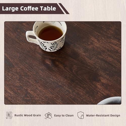 Lerliuo Farmhouse Coffee Tables for Living Room, Walnut - Thumbnail 5