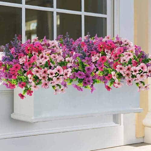 trytuny Artificial Flowers for Outdoor, UV Resistant Realistic Fake Flowers and Faux Plants for Indoor Outdoor, Garden Patio Porch Window Box Decor All Year (12pcs - Mixed Color) - Thumbnail 3