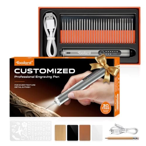 ABITAKE Engraving Pen with LED Light,HollowCup Motor,Cordless USB Rechargeable Rotary Tool for Metal,Wood,Glass and Plastic,DIY Engraving Kit with 30 Bits,Silver - Image 1