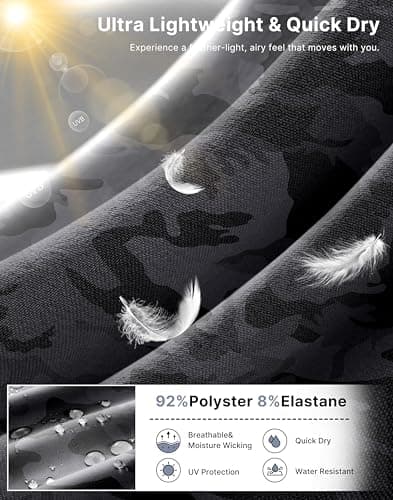 G Gradual Men's Casual Shorts 9" Lightweight Hiking Golf Zipper Pockets Stretch Quick-Dry Breathable Shorts for Travel Work Summer Black Camo - Thumbnail 6