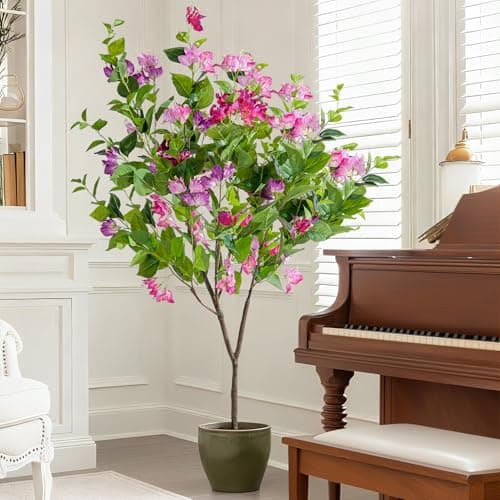 Erimda 4FT Artificial Bougainvillea Tree Artificial Tree Tall Potted Fake Bougainvillea Trees for Outdoor Indoor Lifelike Potted Faux Plants with Wood Trunk and Flowers Office Wedding Home Decor - Thumbnail 4