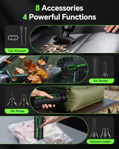 Cfulan Car Vacuum Portable Cordless, 21000Pa 4-in-1 Handheld Mini Vacuum Cleaner with 8 Attachments, 3 Suction Modes, One-Touch Empty, Type-C Charge, Hand Vacuum for Car, Home, Keyboard, Small Job - Thumbnail 3