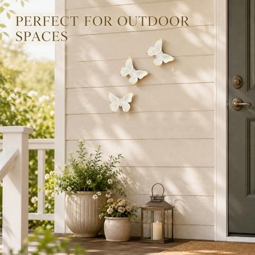 GUSFREUD 3D Butterfly Wall Decor Set – Resin Wall Decorations for Living Room, Bedroom, Garden, Yard, Outdoor and Gallery Walls - Ivory Gold - Set of 3 - Thumbnail 5