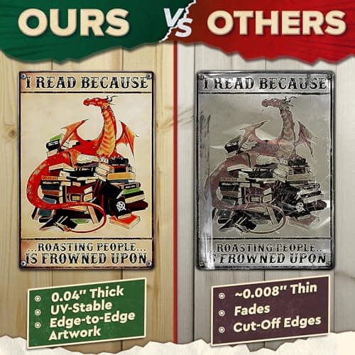 I Read Because Metal Sign – Dragon Wall Art, Durable Non-Fade Tin Sign, Funny Vintage Dragon Wall Decor, Easy to Install 8x12" Bedroom, Cafe, Library Decor, Great Valentines Day Gifts for Book Lovers - Thumbnail 3