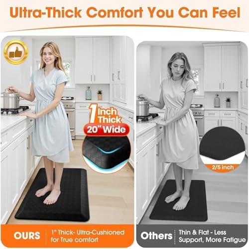 StepRite 1” Thick Kitchen Mats for Floor, Anti Fatigue Kitchen Rugs, Non-Slip,Heavy Duty Water Resistant Kitchen Rug, Standing Desk Mat for Friends, Family, Home, Kitchen, Office (32" x 20", Black) - Thumbnail 3