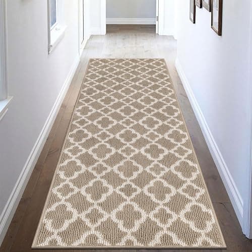 U'Artlines Runner Rug for Hallway 2×6feet Non Slip Kitchen Floor Carpet Runners Beige Geometric Pattern Machine Washable Area Rug for Entryway Bathroom - Image 1