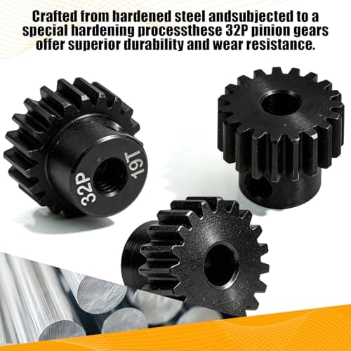 32P 19T RC Car Gear Set | 45# Steel Black Oxide | 5mm Bore +0.03mm | Precision Engineered Motor Pinion Gear Compatible with Traxxas/ARRMA/HPI/Kyosho (3-Pack with M4 Set Screws) - Thumbnail 3